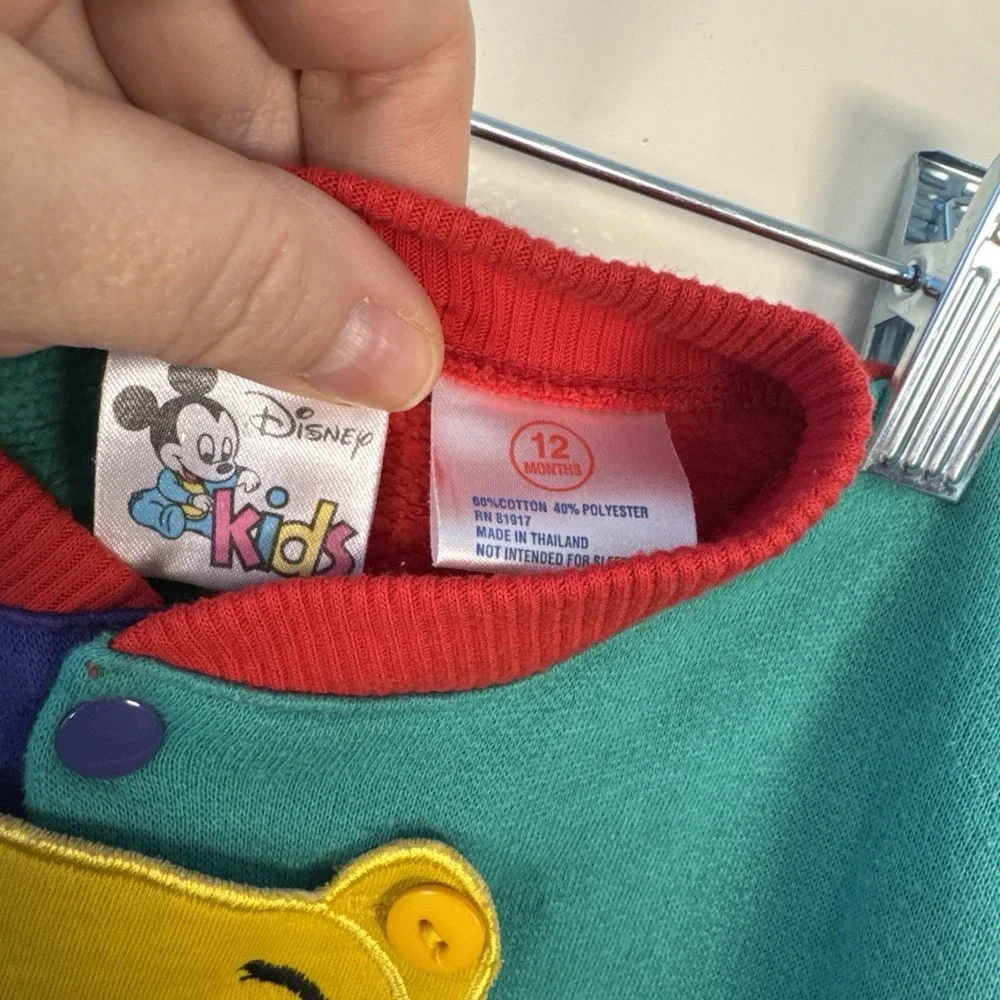Vintage Disney Kids Winnie The Pooh Colorblock Romper Size 12 Months Long Sleeve